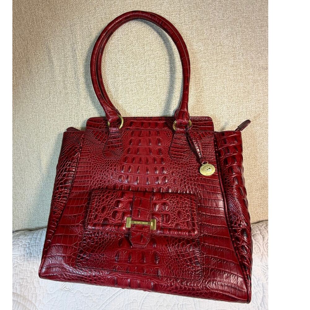 Brahmin Women Red NWOT Croc Embossed Leather Handbag Satchel Purse Bag